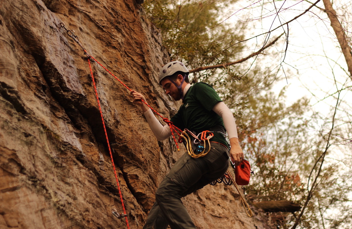 Matt finishing a lead of 'Fear of Commitment' on the Guide wall