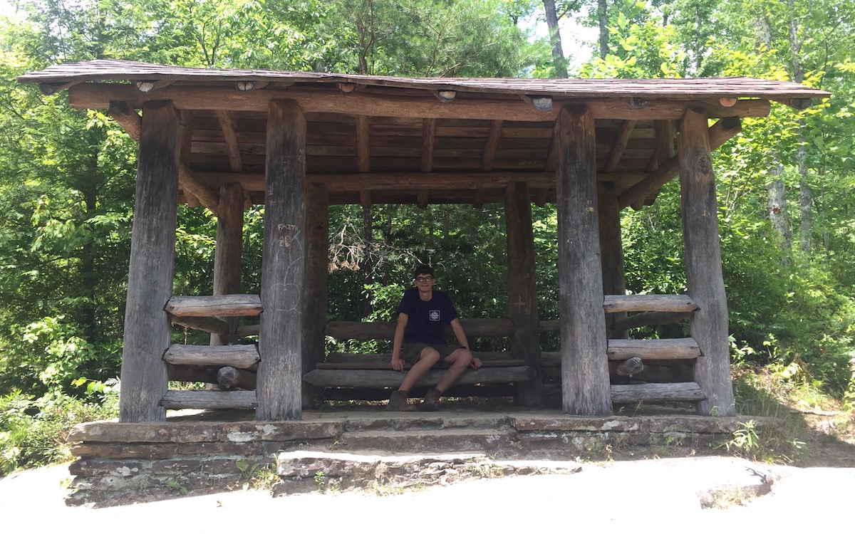 Ben in a shelter at Pickett CCC Memorial State Park