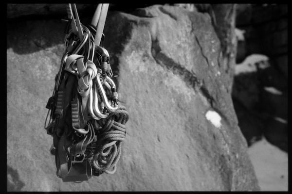 Climbing gear hanging in wait